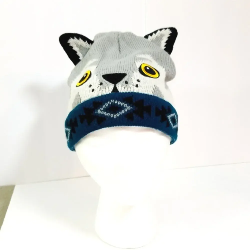 Animal head embroidered beanie hat cap cat